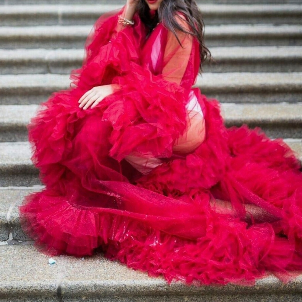 Red Sheer Ruffled Robe